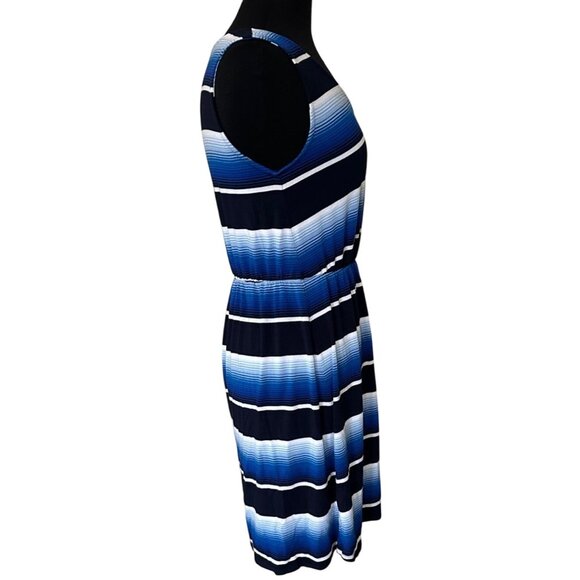 Merona Mini Sundress Blue Stripes w/Stretch Waist Rayon Blend Junior's Size M - Picture 3 of 14